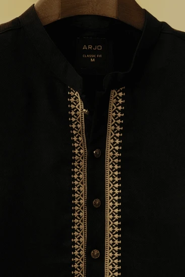 Black with Contrast Embroidered Panjabi