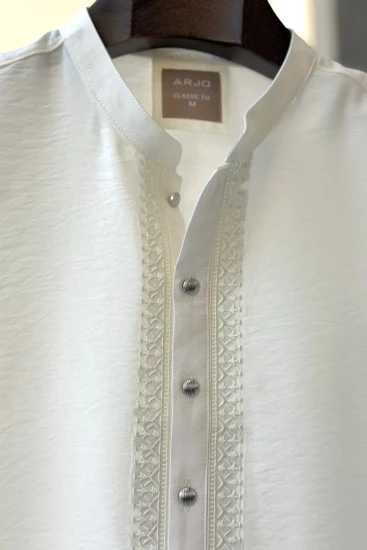 Off White with Contrast Embroidered Panjabi