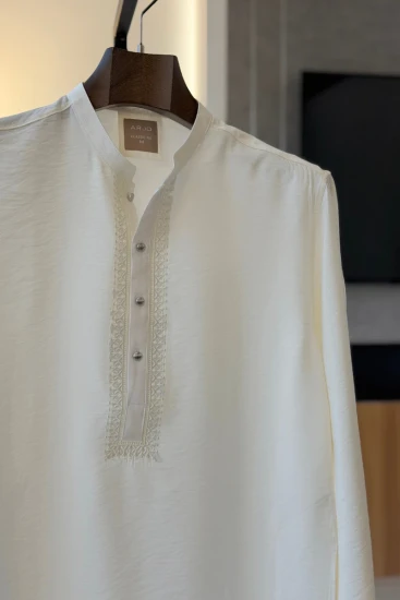 Off White with Contrast Embroidered Panjabi