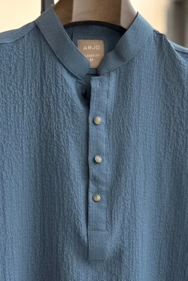 Egyptian Blue Grid Textured Panjabi