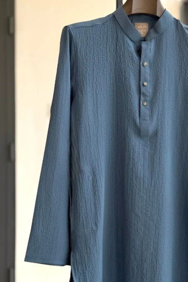 Egyptian Blue Grid Textured Panjabi