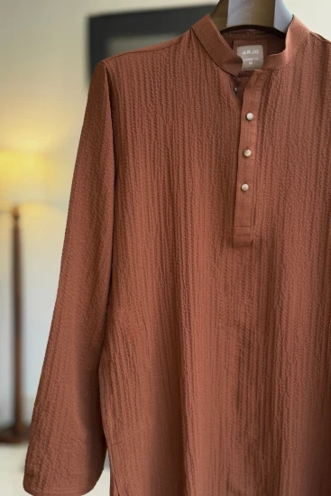 Rust Brown Grid Textured Panjabi