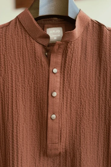 Rust Brown Grid Textured Panjabi