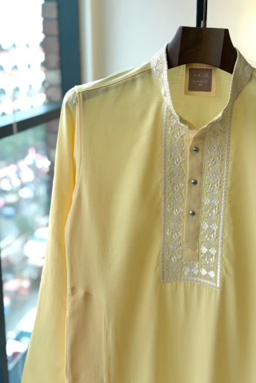 Lemon Yellow with White Embroidered Panjabi
