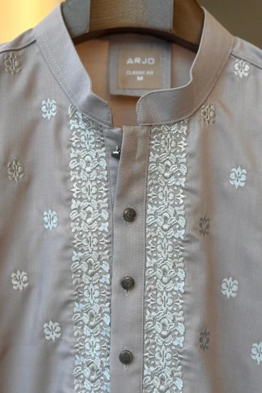 Silver Grey Embroidered Panjabi