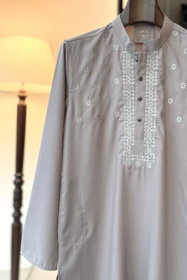 Silver Grey Embroidered Panjabi