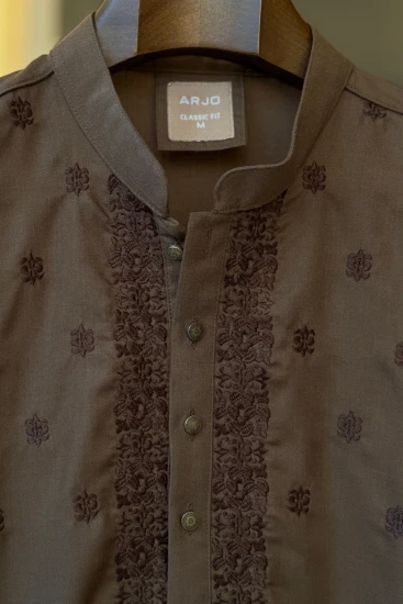 Dark Brown Embroidered Panjabi