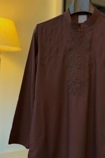 Dark Chocolate Brown Embroidered Panjabi