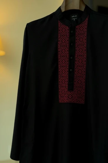 Black With Contrast Embroidery Panjabi
