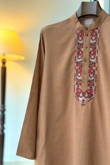 Sand Brown Embroidered Panjabi