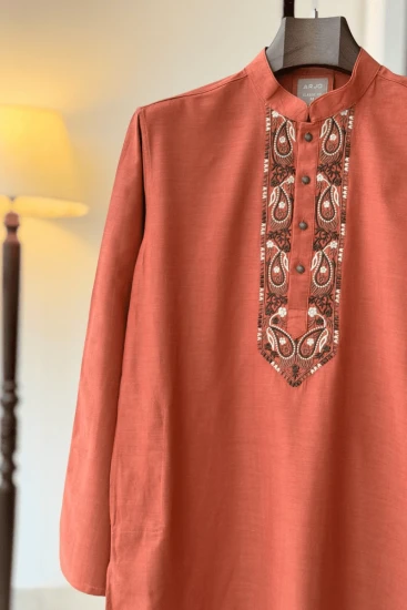 Burnt Orange Embroidered Panjabi