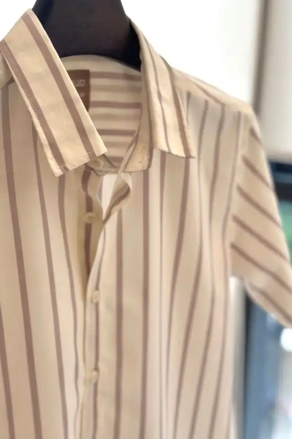 Soft Tone Vertical Stripe Short Sleeve Shirt